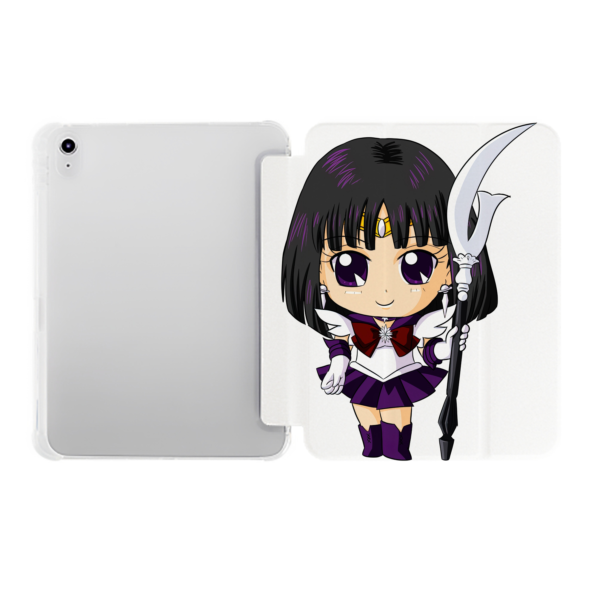 （画像用） 美少女戦士セーラームーン 土萠ほたる Sailor Moon Tomoe Hotaru （セーラーサターン；Sailor Saturn） IPad ケース ペン収納付き 三つ折りスタンド PUレザー×シリコン 対応機種9.5/10.5/10.9インチ